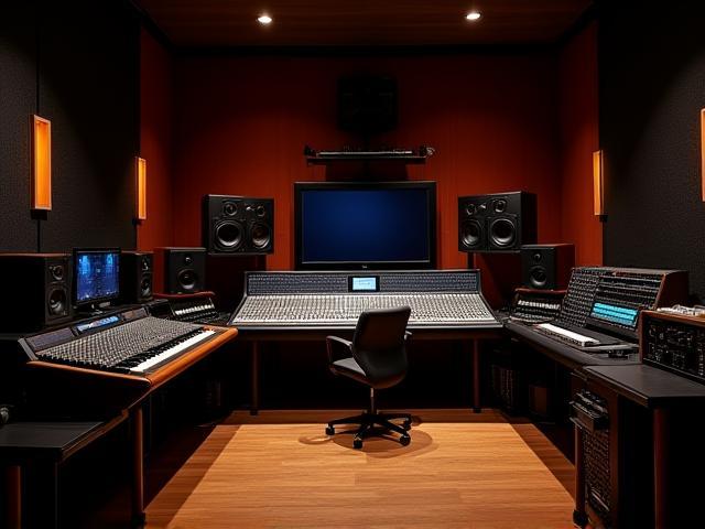 Estúdio Harmonia's main control room, showcasing the mixing console and outboard gear, highlighting its educational role in signal flow and ergonomics.